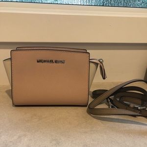 Michael Kors small pink and white cross body bag